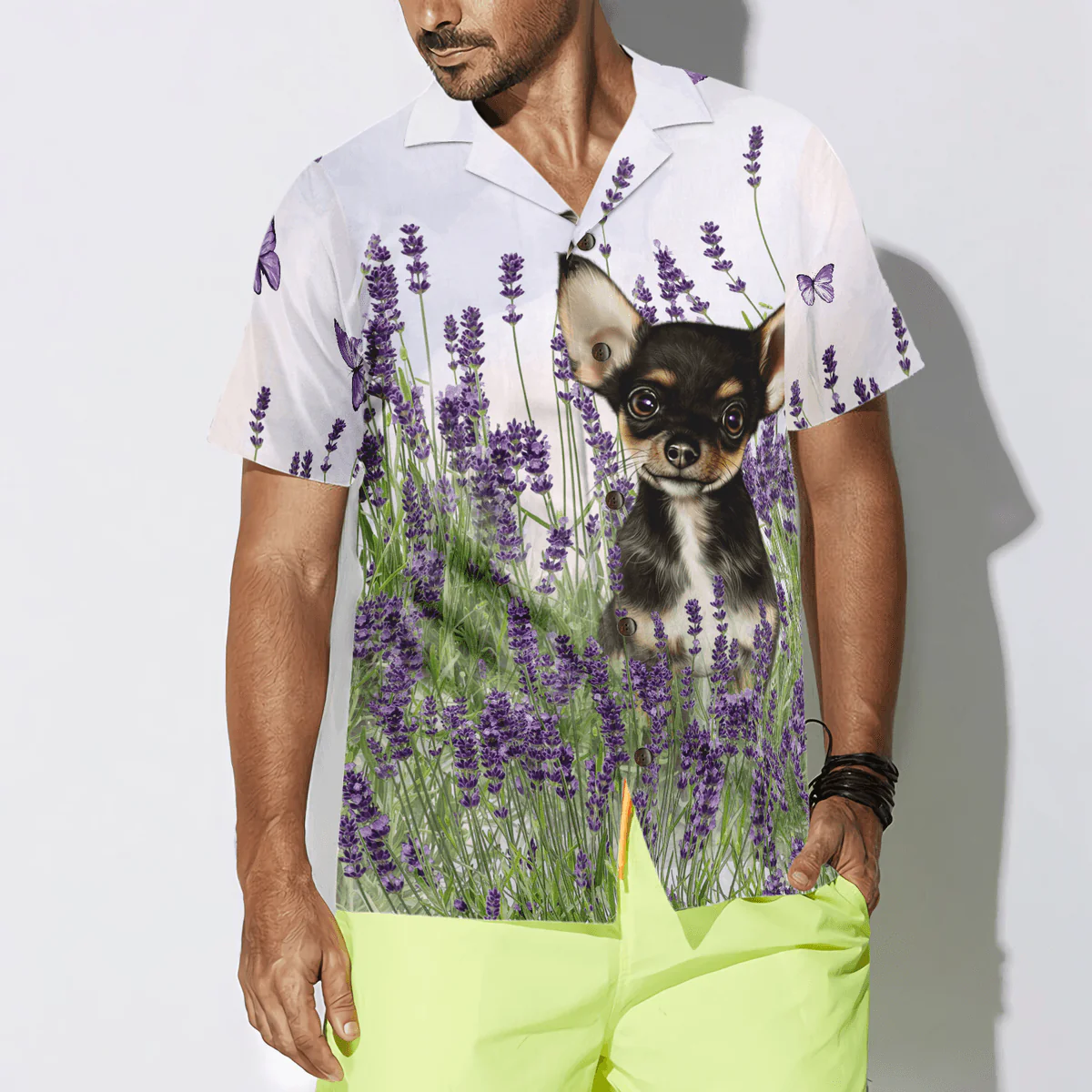 Chihuahua Hawaiian Shirt, Chihuahua Dog, Lavender Aloha Shirt For Men - Perfect Gift For Chihuahua Lover, Husband, Boyfriend, Friend, Family - Image 4