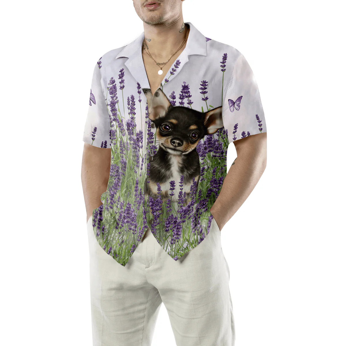 Chihuahua Hawaiian Shirt, Chihuahua Dog, Lavender Aloha Shirt For Men - Perfect Gift For Chihuahua Lover, Husband, Boyfriend, Friend, Family - Image 5