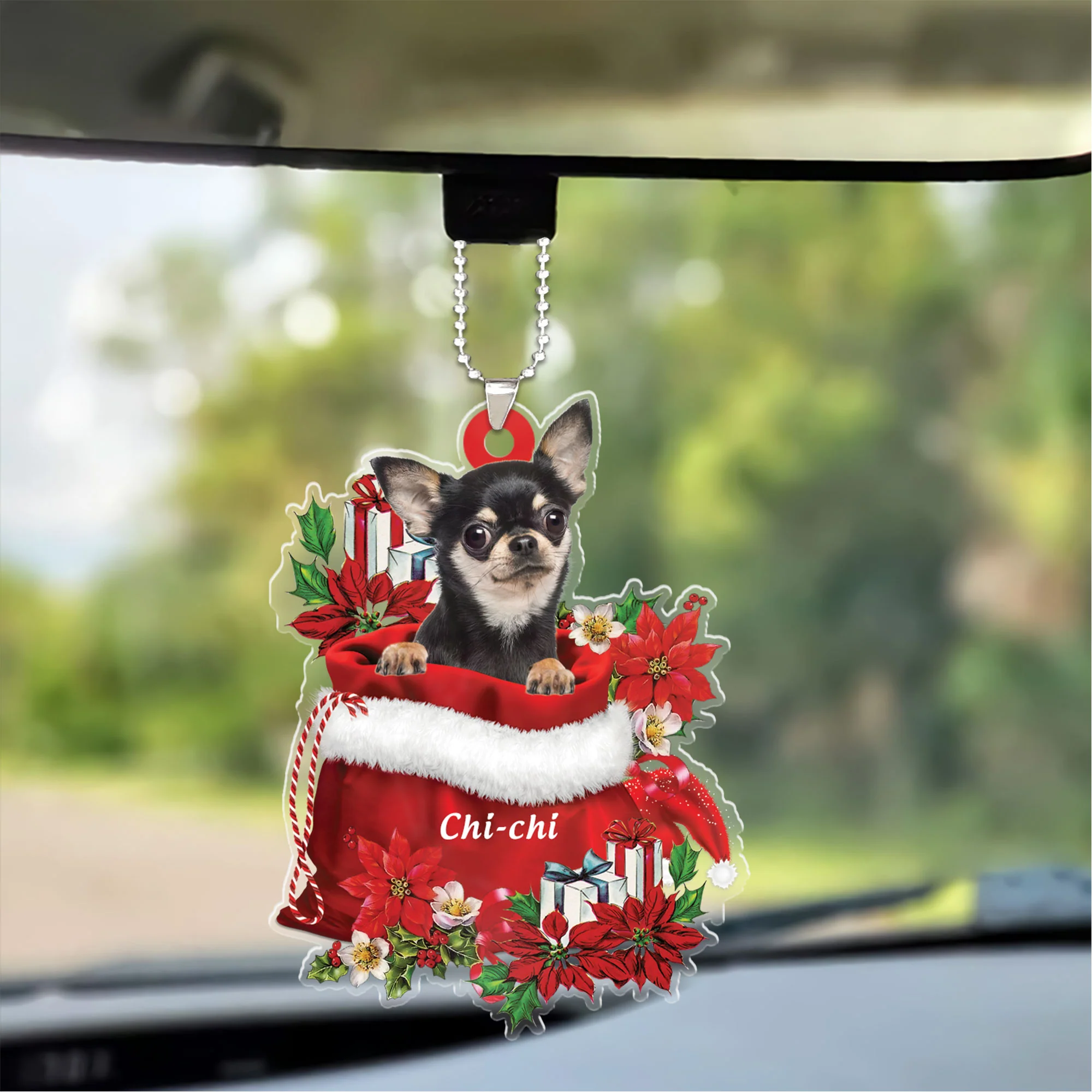 Chihuahua In Gift Flowers Bag Christmas Car Ornament - Christmas Gift For Chihuahua Lovers, Dog Lovers - Image 2