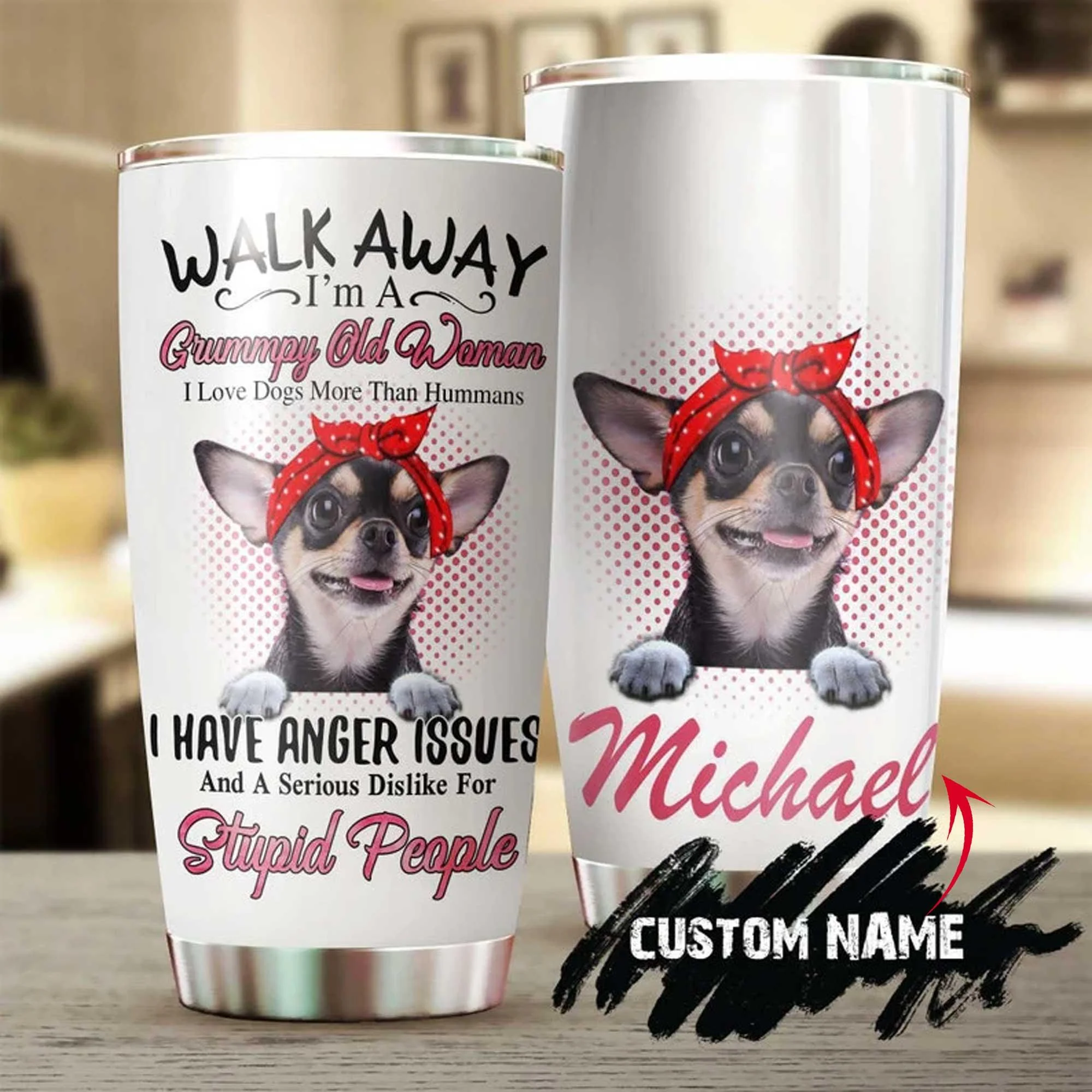 Chihuahua Personalized Mother's Day Gift Tumbler - Gift For Dog Lover, Dog Mom, Dog Dad, Dog Lady - Old Woman Loves Dogs Tumbler