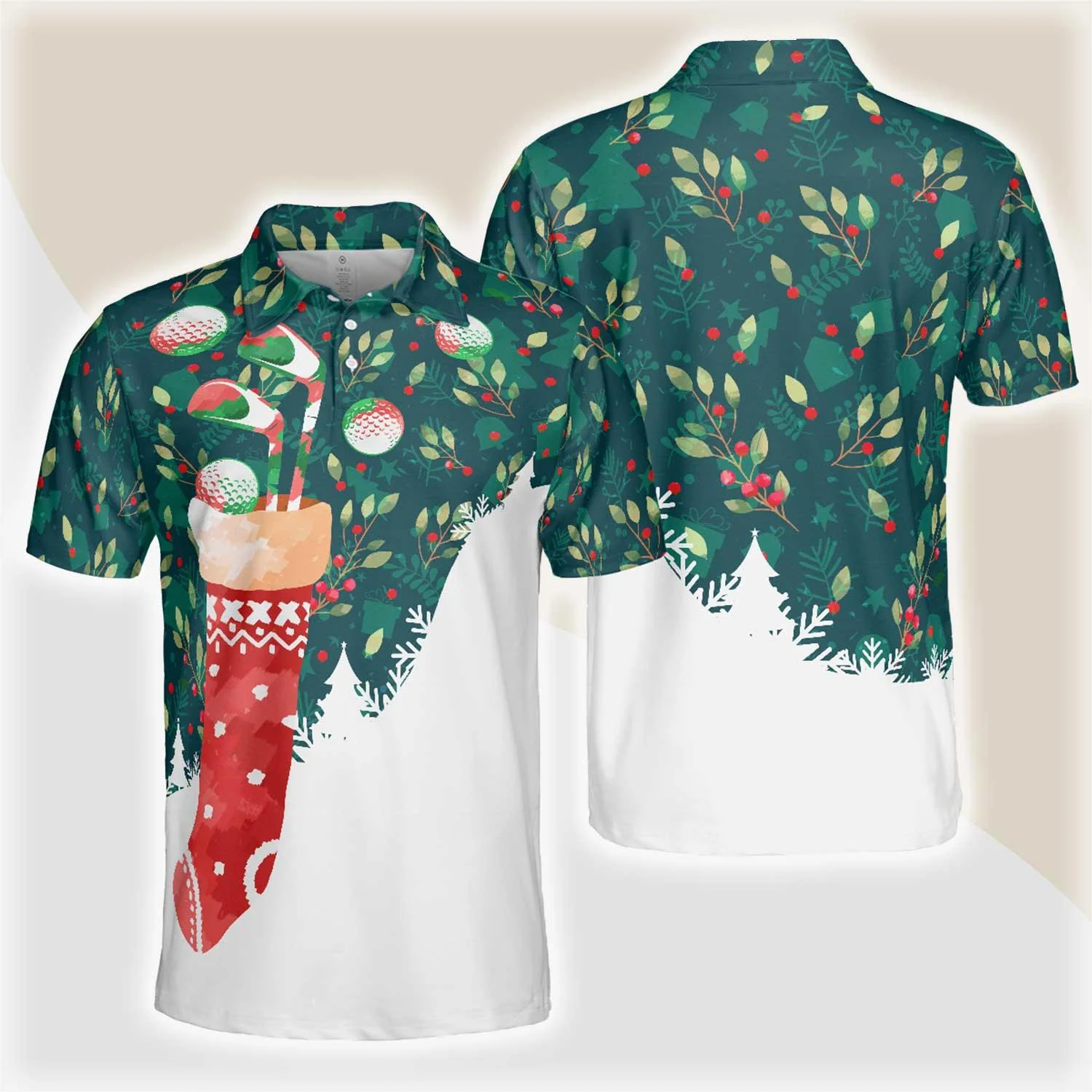 Christmas Golf Polo Shirts For Men, Christmas Socks With Golf Balls Pattern Men Golf Polo Shirt - Best Gift For Men, Golf Lovers