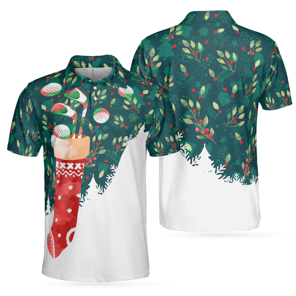 Christmas Golf Polo Shirts For Men, Christmas Socks With Golf Balls Pattern Men Golf Polo Shirt - Best Gift For Men, Golf Lovers - Image 2