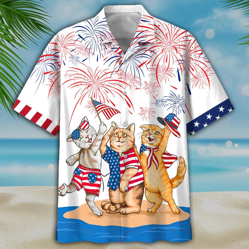 Cool Cat Aloha Hawaiian Shirts For Summer, American Shorthair Shirts Independence Day Aloha Hawaiian Shirt For Men Women, Patriotic, Cat Pet Lovers