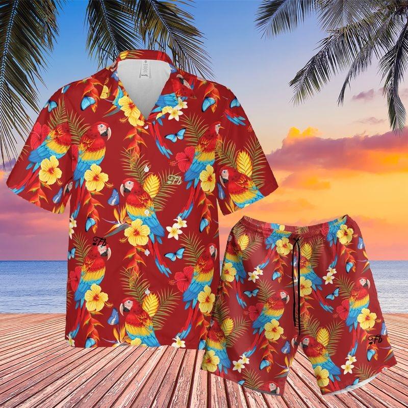 Parrot Aloha Hawaiian Shirt - Parrot Pattern Colorful Hawaiian Shirt, Leaves Pattern Hawaiian Shirt For Men & Women, Parrot Lover
