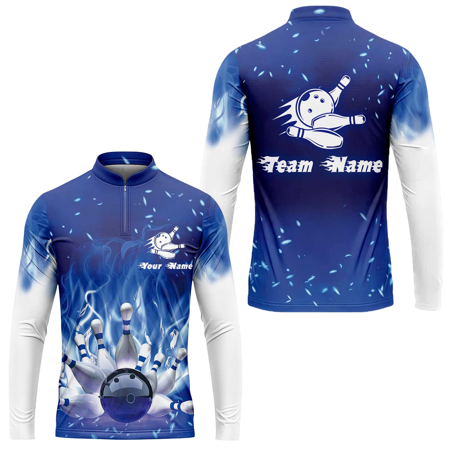 Bowling Men Polo Shirt Custom Name - Bowling On Blue Fire Personalized Bowling Polo Shirt - Image 9