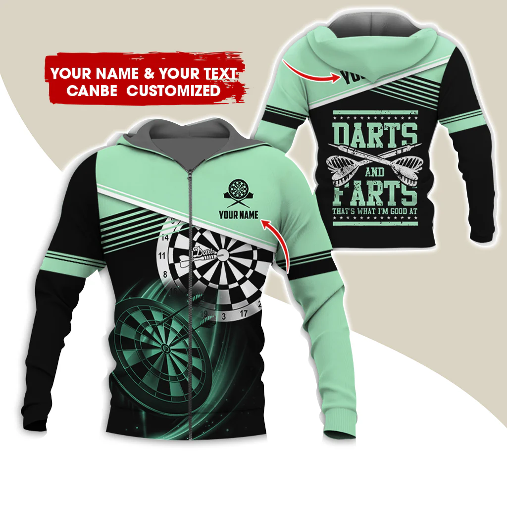 Personalized Name & Text Darts Premium Zip Hoodie, Custom Name Darts And Farts Zip Hoodie For Men & Women - Gift For Darts Lovers, Darts Players - Image 10