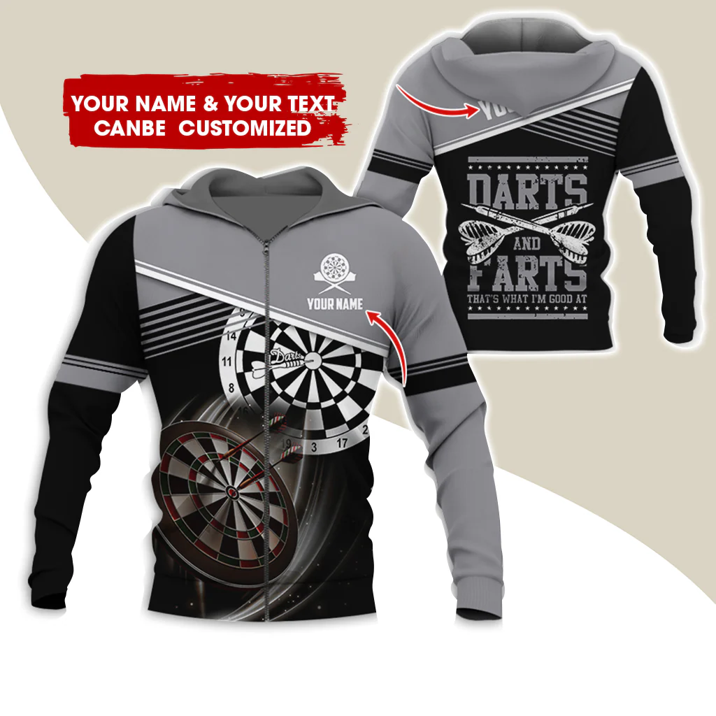 Personalized Name & Text Darts Premium Zip Hoodie, Custom Name Darts And Farts Zip Hoodie For Men & Women - Gift For Darts Lovers, Darts Players - Image 6