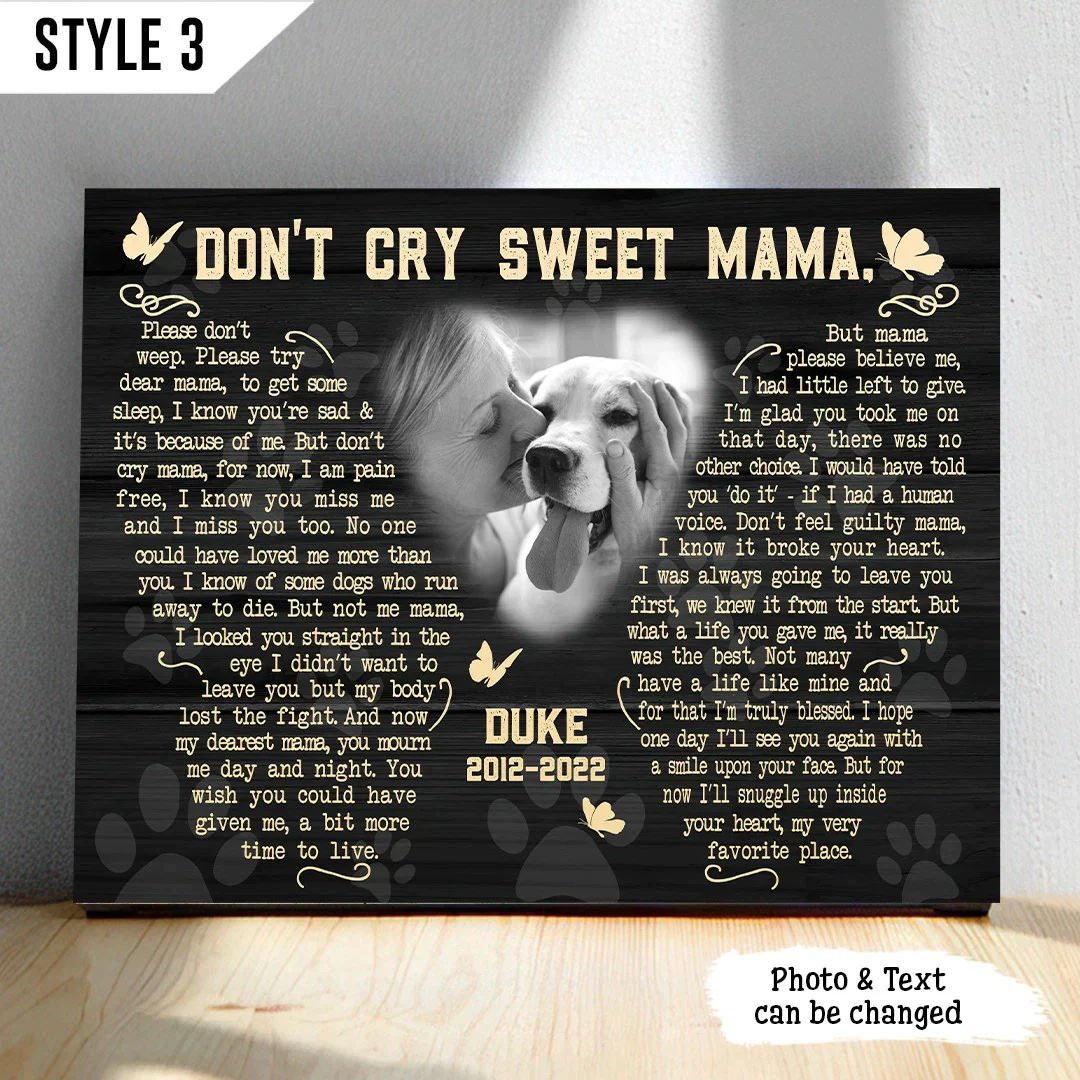 Dog Cat Landscape Canvas - Personalized Dog Cat Memorial Canvas - Custom Gift For Dog Cat Lovers - Don't Cry Sweet Mama Dog Poem Landscape Canvas - Image 3