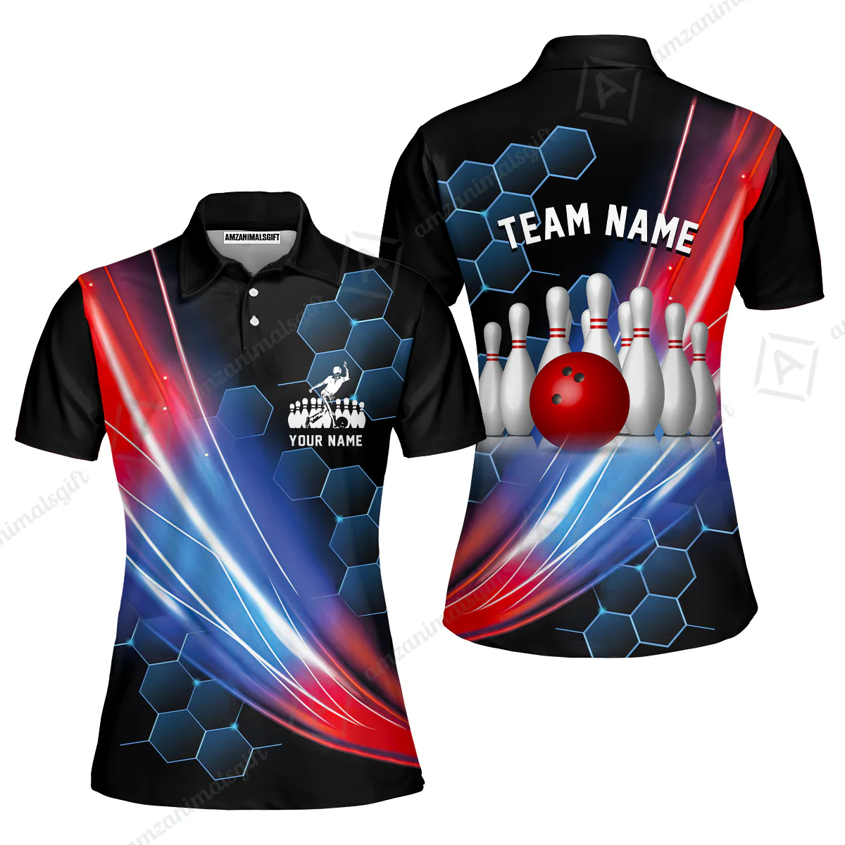Custom Bowling Polo Shirt - Honeycomb Pattern Bowling Jerseys Team, Bowling uniforms, Custom Bowling Shirts For Men & Women Bowling Lover - Image 14