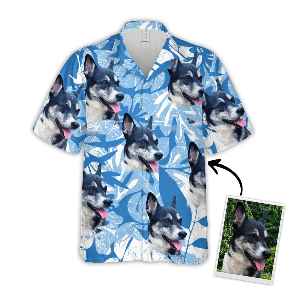 Hawaiian Shirt With My Dogs Face - Leaves & Flowers Pattern Blue Color Aloha Shirt - Personalized Hawaiian Shirt For Men & Women, Pet Lovers - Image 5