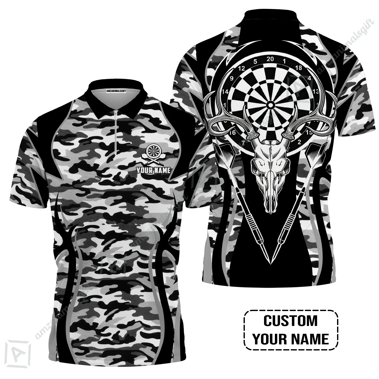 Darts Custom Name Men Polo Shirt, Camo Darts And Deer Personalized Men Polo Shirt - Image 4