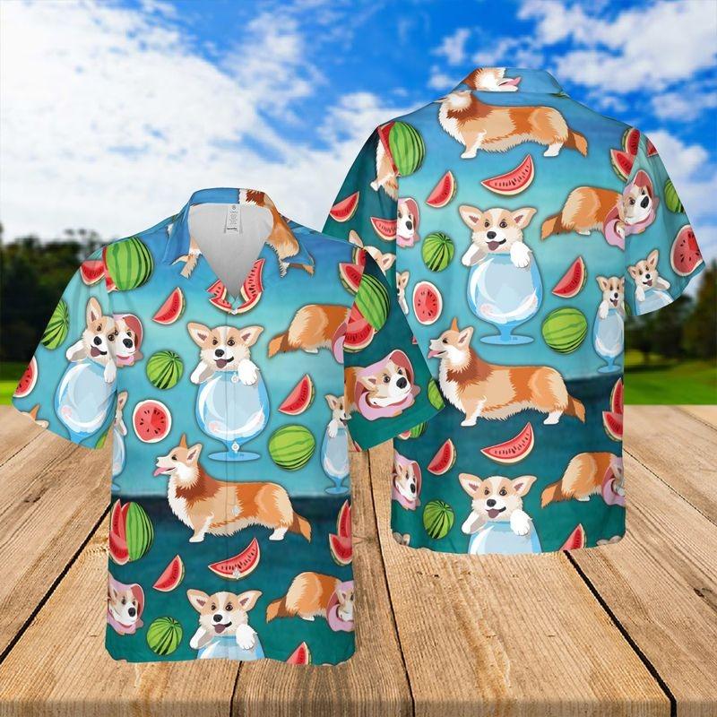 Corgi Aloha Hawaiian Shirt - Puppies Corgi Dog Owner Watermelon Hawaiian Shirt, Puppies Corgi Hawaiian Shirt For Men & Women, Corgi Lover - Image 2