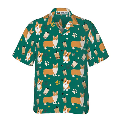 Corgi Hawaiian Shirt, Corgi And Boba Tea Aloha Shirt For Men - Perfect Gift For Corgi Lovers, Husband, Boyfriend, Friend, Family - Image 2