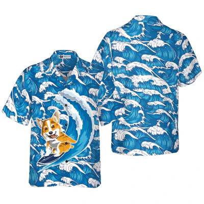 Corgi Hawaiian Shirt, Corgi Surfing Dog Aloha Shirt For Men - Perfect Gift For Corgi Lovers, Husband, Boyfriend, Friend, Family
