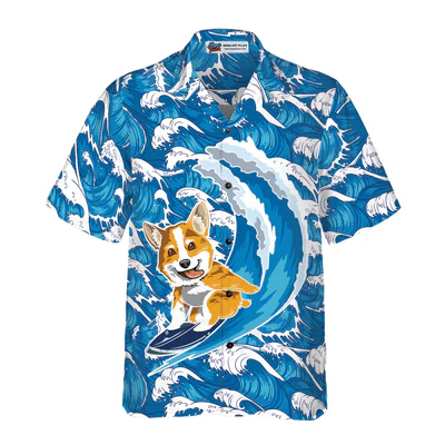 Corgi Hawaiian Shirt, Corgi Surfing Dog Aloha Shirt For Men - Perfect Gift For Corgi Lovers, Husband, Boyfriend, Friend, Family - Image 2