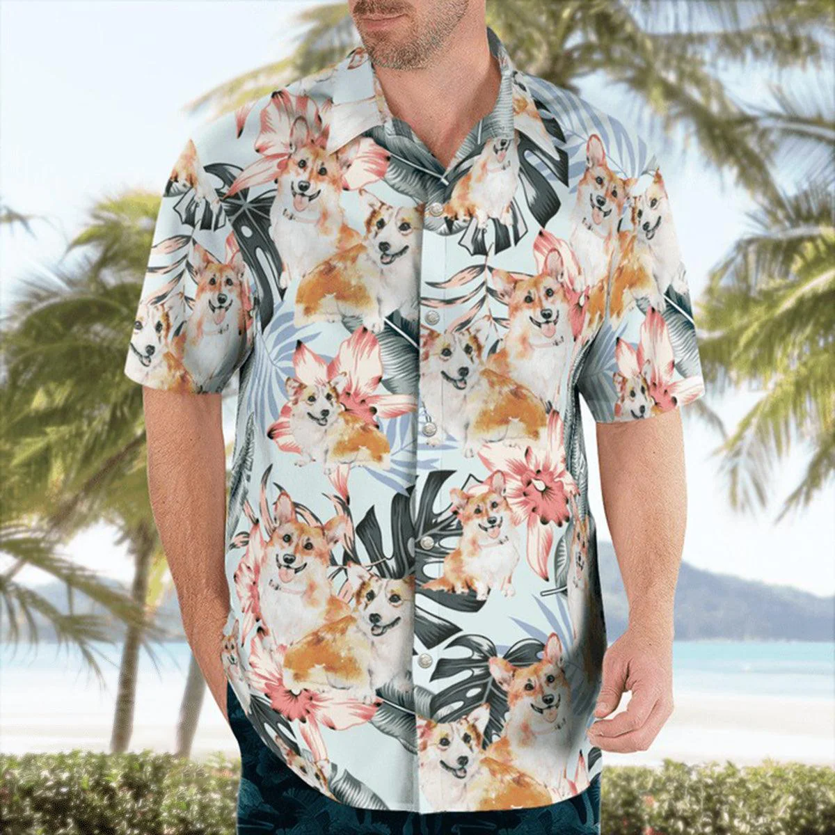 Corgi Hawaiian Shirt, Corgi Tropical Pattern Hawaiian Shirt, Funny Corgi Dog Aloha Shirt - Perfect Gift For Men, Women, Dog Lover, Friend, Family - Image 4