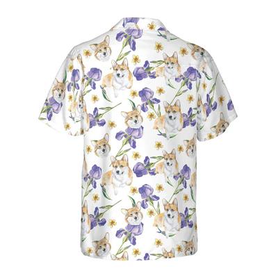 Corgi Hawaiian Shirt, Cute Corgi, Purple Flowers Aloha Shirt For Men - Perfect Gift For Corgi Lovers, Husband, Boyfriend, Friend, Family - Image 3