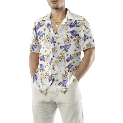 Corgi Hawaiian Shirt, Cute Corgi, Purple Flowers Aloha Shirt For Men - Perfect Gift For Corgi Lovers, Husband, Boyfriend, Friend, Family - Image 4