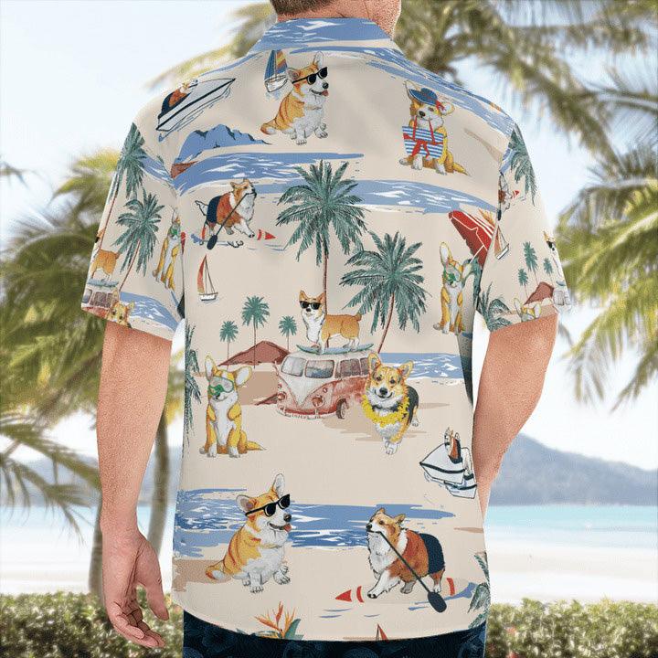Corgi Hawaiian Shirt, Pembroke Welsh Corgi Palm Tree Hawaiian Shirt, Corgi Summer Aloha Shirt- Perfect Gift For Men, Women, Dog Lover, Friend, Family - Image 3