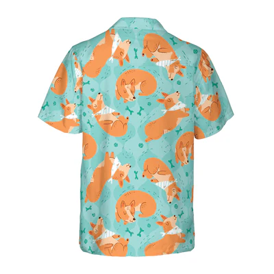 Corgi Hawaiian Shirt, Sleeping Corgi, Dream Bones Aloha Shirt For Men - Perfect Gift For Corgi Lovers, Husband, Boyfriend, Friend, Family - Image 3