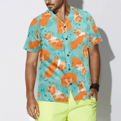 Corgi Hawaiian Shirt, Sleeping Corgi, Dream Bones Aloha Shirt For Men - Perfect Gift For Corgi Lovers, Husband, Boyfriend, Friend, Family - Image 4