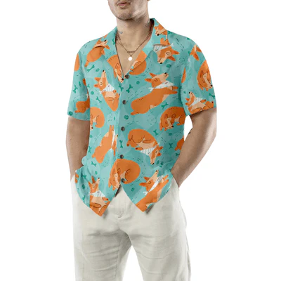 Corgi Hawaiian Shirt, Sleeping Corgi, Dream Bones Aloha Shirt For Men - Perfect Gift For Corgi Lovers, Husband, Boyfriend, Friend, Family - Image 5