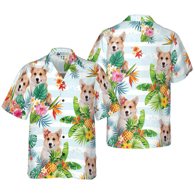 Corgi Hawaiian Shirt, Tropical Flower Corgi Aloha Shirt For Men And Women - Perfect Gift For Corgi Lovers, Husband, Boyfriend, Friend, Family