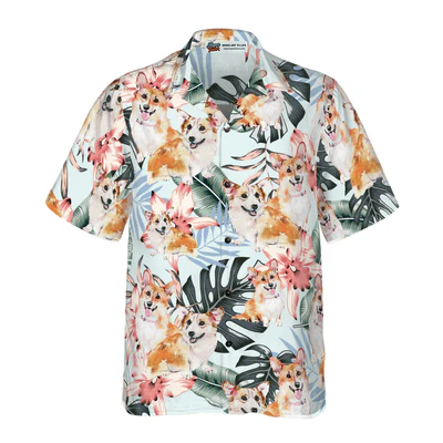 Corgi Hawaiian Shirt, Tropical Summer Flower Corgi Shirt For Men - Perfect Gift For Corgi Lovers, Husband, Boyfriend, Friend, Family - Image 3