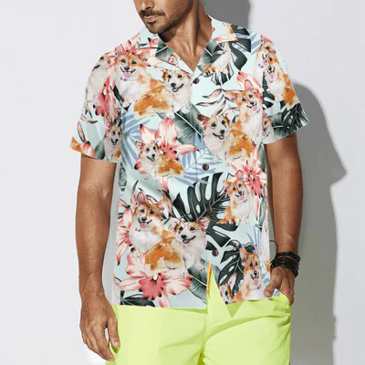 Corgi Hawaiian Shirt, Tropical Summer Flower Corgi Shirt For Men - Perfect Gift For Corgi Lovers, Husband, Boyfriend, Friend, Family - Image 4