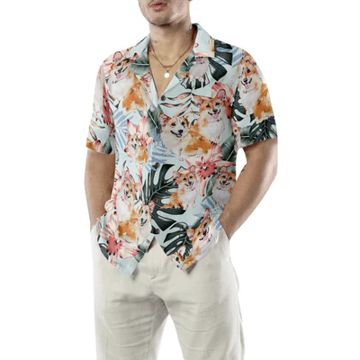Corgi Hawaiian Shirt, Tropical Summer Flower Corgi Shirt For Men - Perfect Gift For Corgi Lovers, Husband, Boyfriend, Friend, Family - Image 5