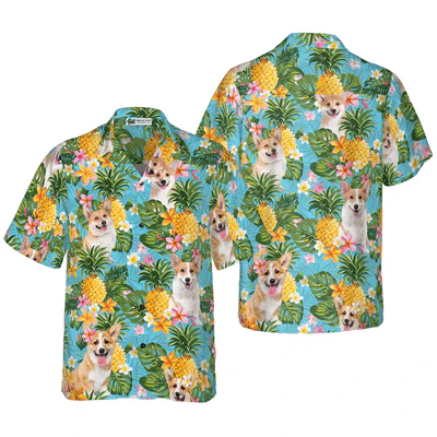 Corgi Hawaiian Shirt, Tropical Summer Pineapple Corgi Aloha Shirt For Men - Perfect Gift For Corgi Lovers, Husband, Boyfriend, Friend, Family