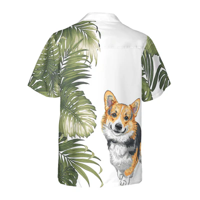 Corgi Monstera Leaves Hawaiian Shirt, Tropical Summer Corgi Aloha Shirt For Men - Perfect Gift For Corgi Lovers, Husband, Boyfriend, Friend, Family - Image 3