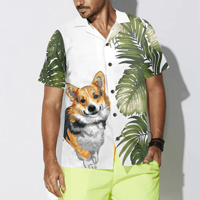 Corgi Monstera Leaves Hawaiian Shirt, Tropical Summer Corgi Aloha Shirt For Men - Perfect Gift For Corgi Lovers, Husband, Boyfriend, Friend, Family - Image 4