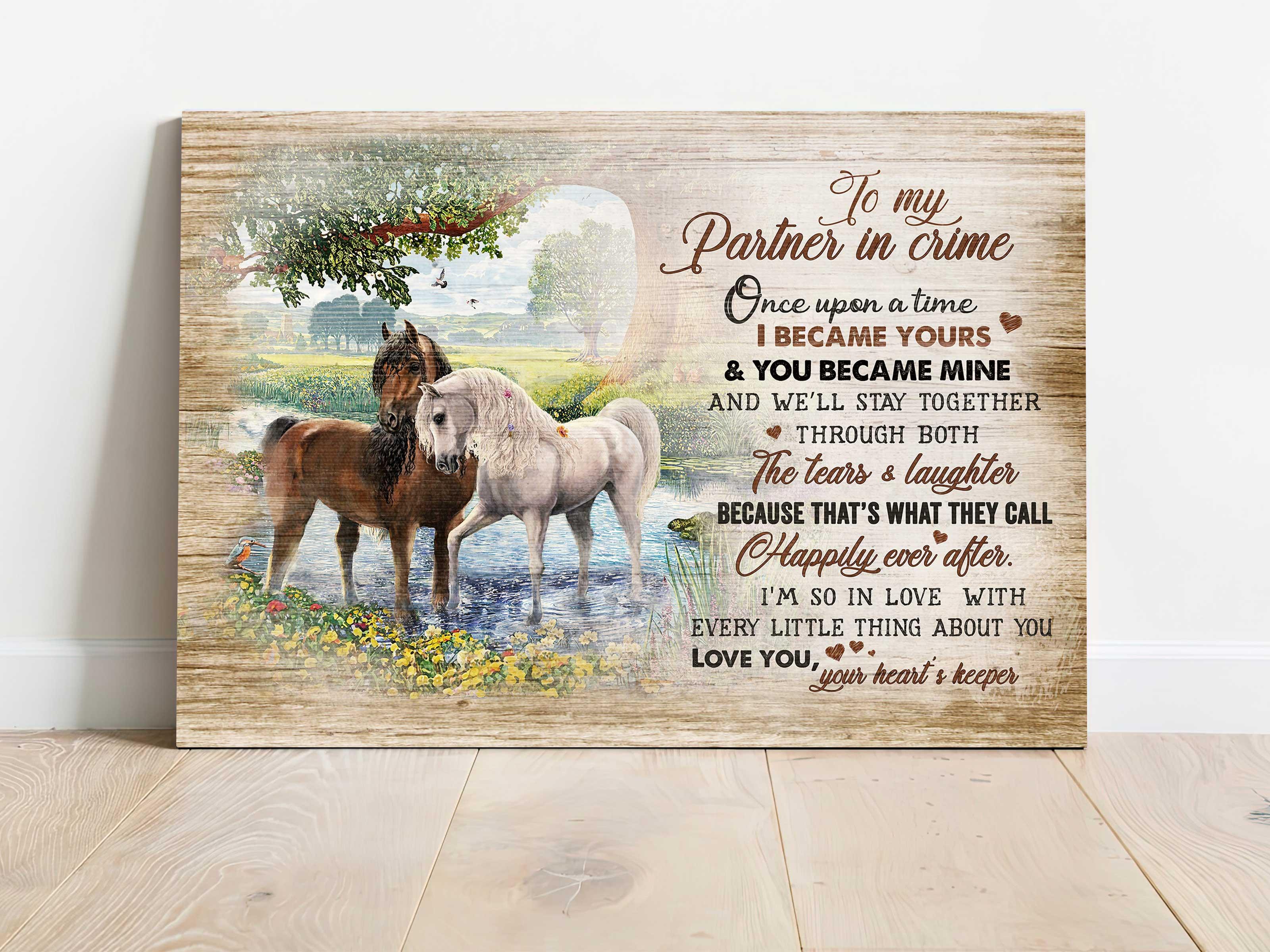 Couple Landscape Canvas- Horse couple, To my partner in crime Premium Wrapped Canvas- Gift for couple, lover - Landscape Canvas Prints, Wall Art - Image 2