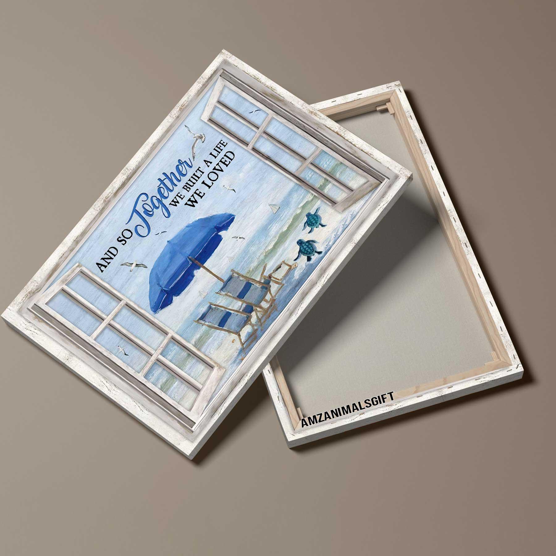 Couple Premium Wrapped Landscape Canvas - Beautiful Beach Drawing, Blue Summer, And So Together We Built A Life We Loved - Perfect Gift For Couple - Image 4