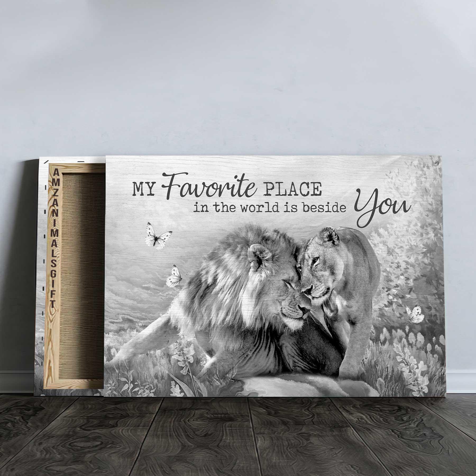 Couple Premium Wrapped Landscape Canvas - Lion Couple, A Peaceful Time, My Favorite Place In This World Is Beside You Anniversary Gift For Couple - Image 3