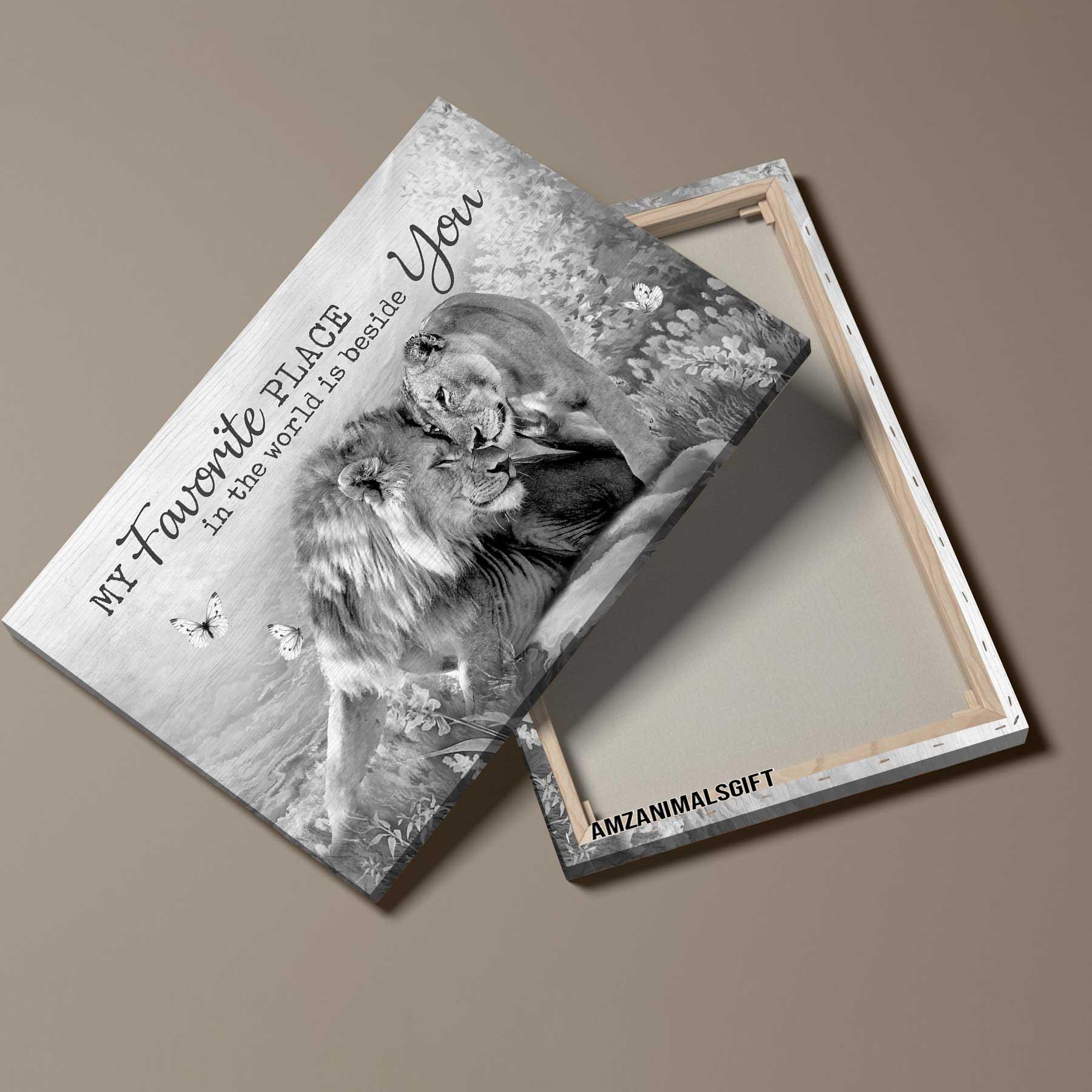 Couple Premium Wrapped Landscape Canvas - Lion Couple, A Peaceful Time, My Favorite Place In This World Is Beside You Anniversary Gift For Couple - Image 4