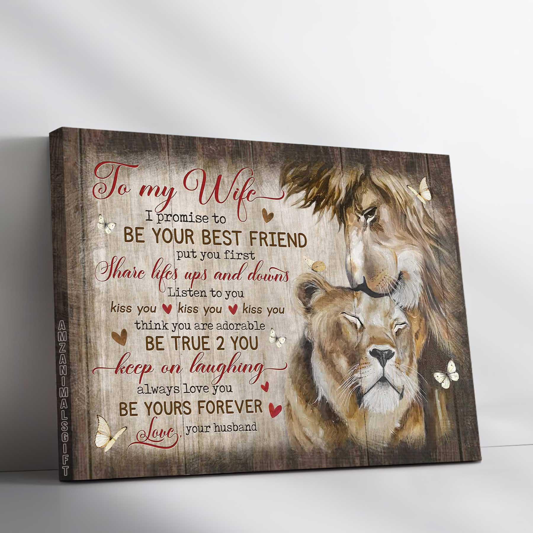 Couple Premium Wrapped Landscape Canvas - To My Wife, Lion Drawing, I Promise To Be Your Best Friend - Perfect Gift For Couple, Spouse