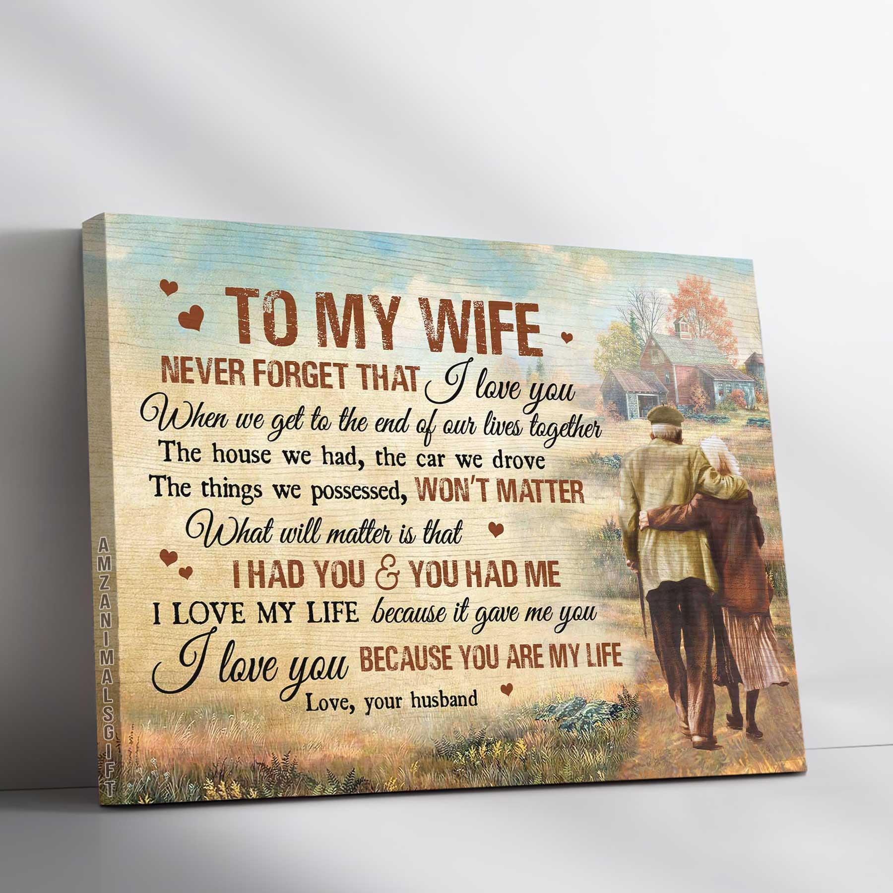 Couple Premium Wrapped Landscape Canvas - To My Wife, Old Loving Couple, Countryside, I Love You Because You Are My Life - Perfect Gift For Couple