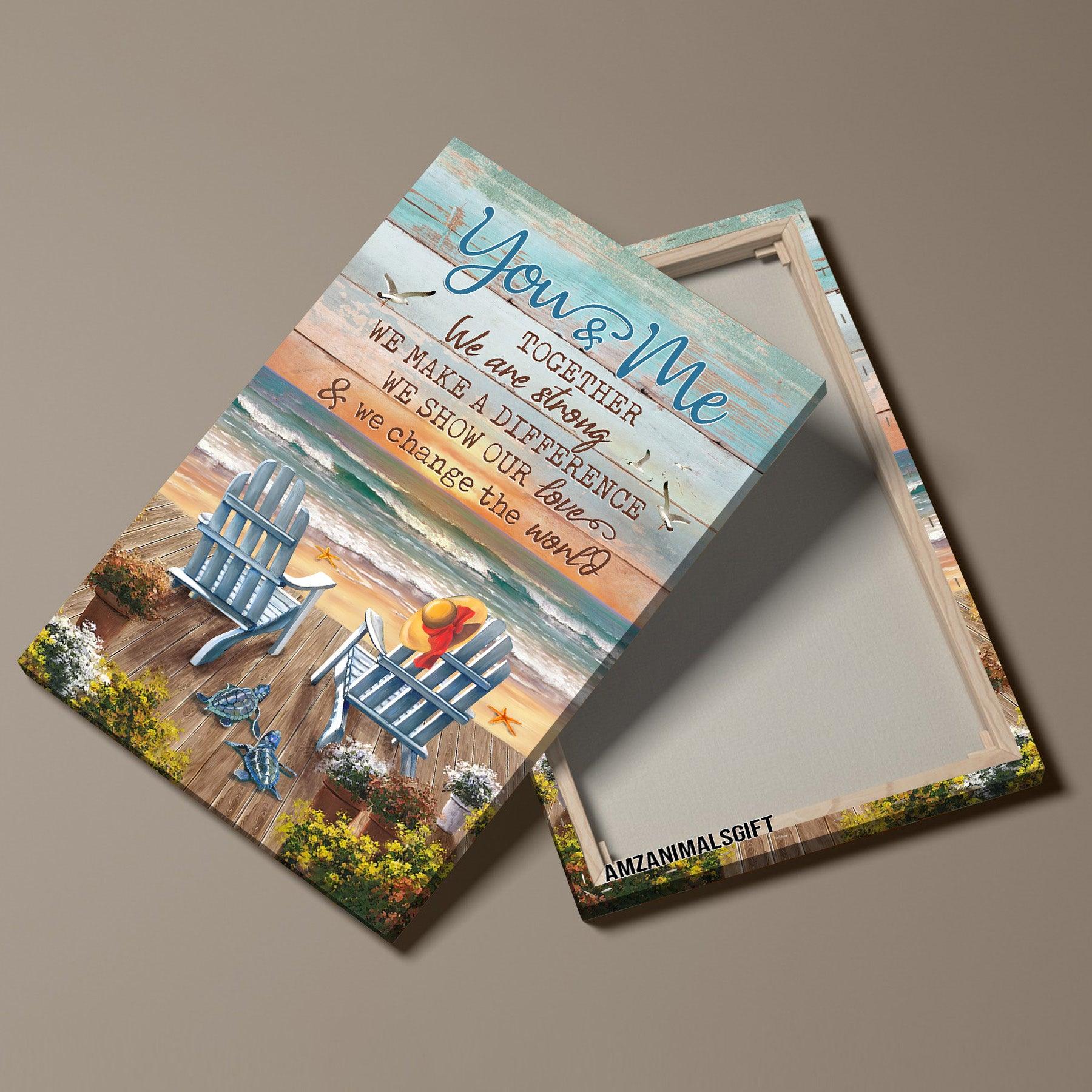 Couple Premium Wrapped Portrait Canvas - Blue Chairs, Ocean Painting, Orange Sunset, You And Me Together - Perfect Gift For Couple, Lovers, Spouse - Image 3