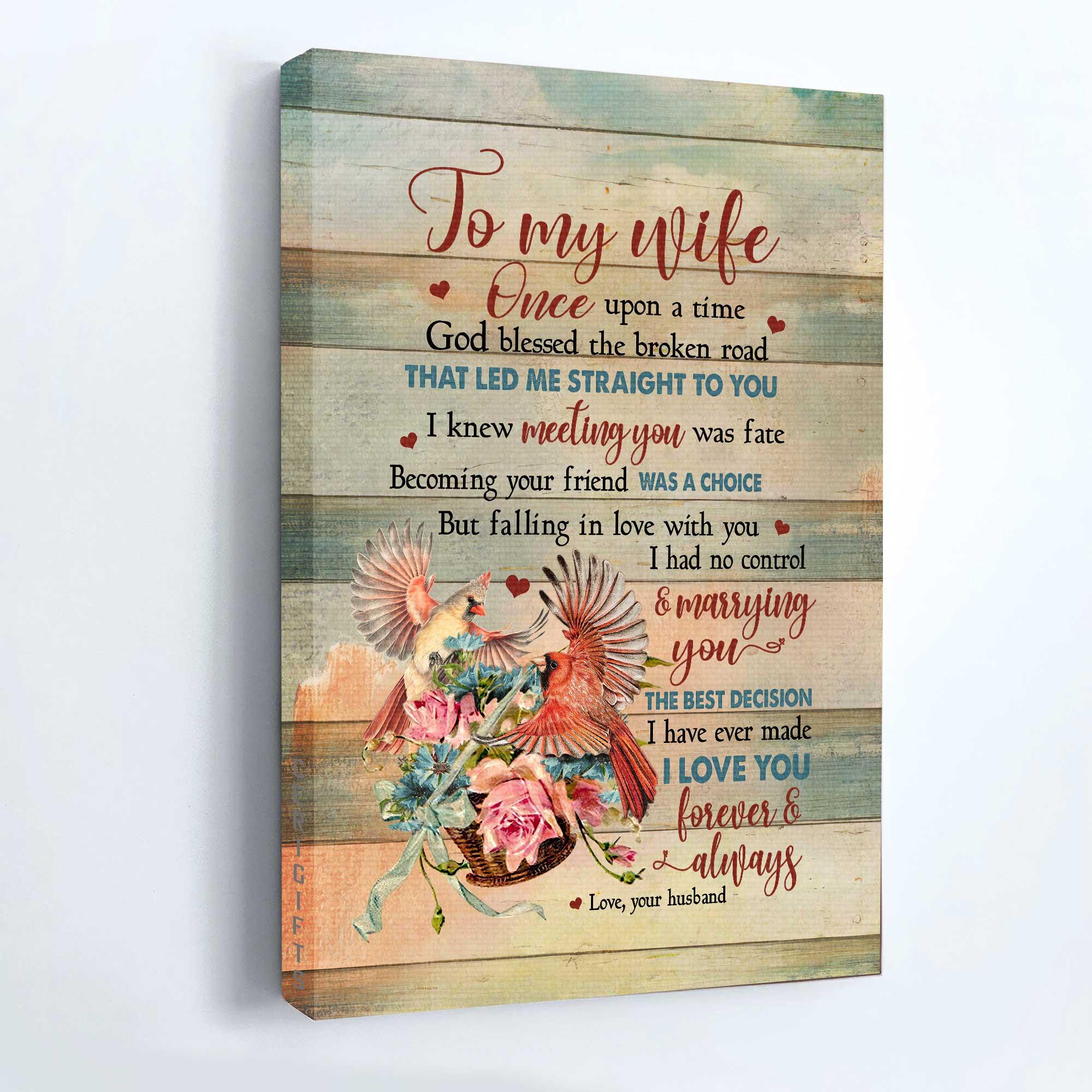 Couple Premium Wrapped Portrait Canvas - To My Wife, Cardinal Painting, Flower, I Love You Forever And Always - Valentine's Day Gift For Wife, Lovers