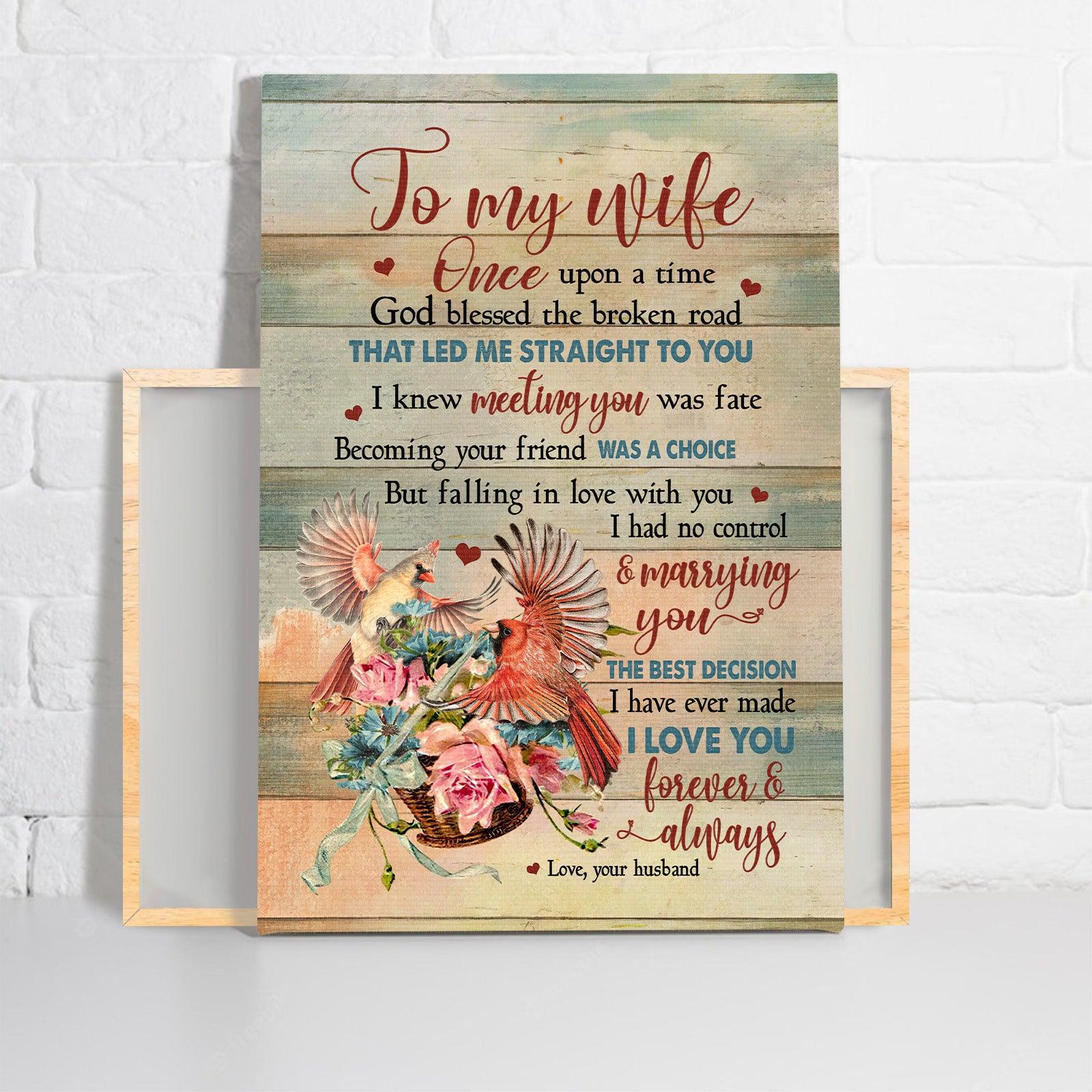 Couple Premium Wrapped Portrait Canvas - To My Wife, Cardinal Painting, Flower, I Love You Forever And Always - Valentine's Day Gift For Wife, Lovers - Image 2