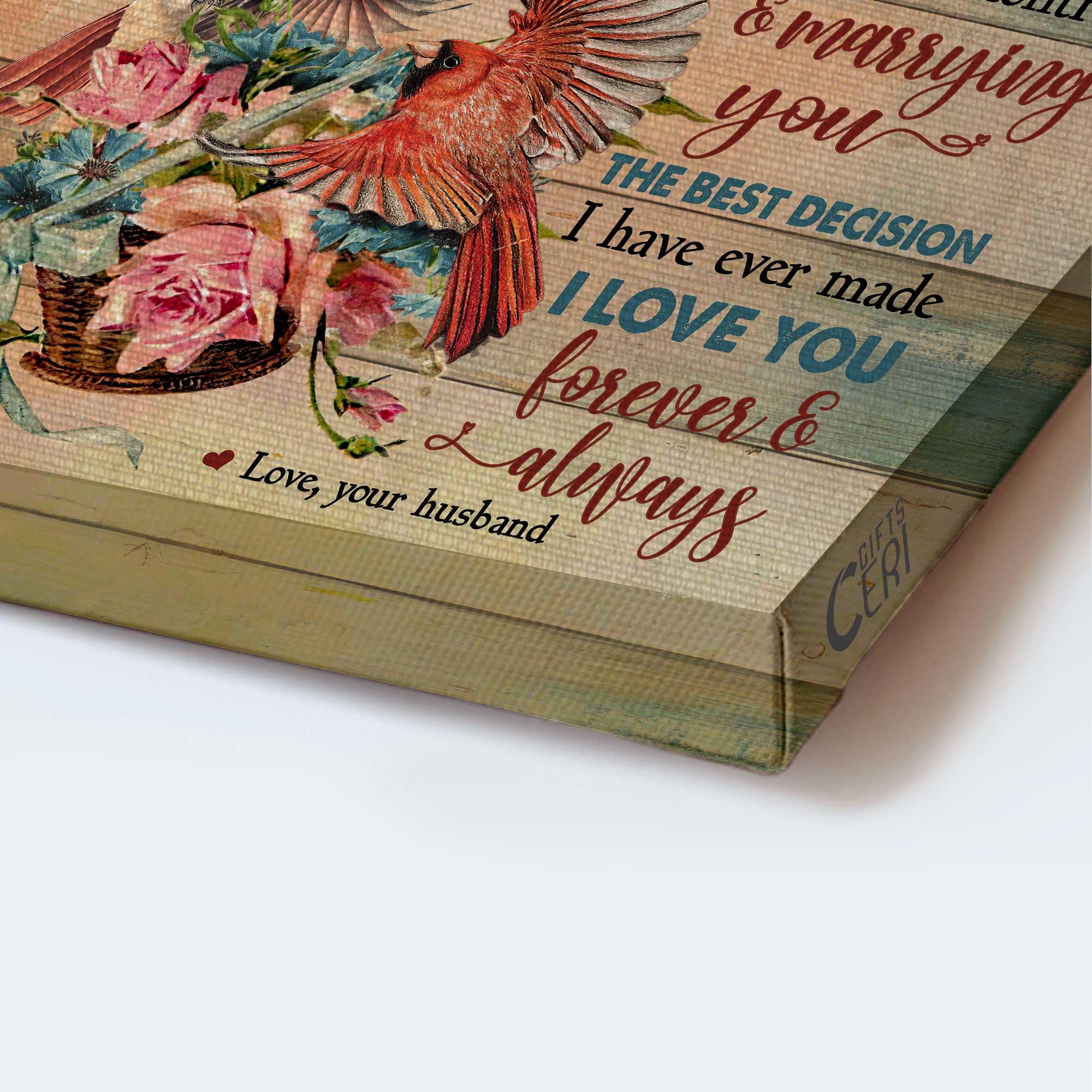 Couple Premium Wrapped Portrait Canvas - To My Wife, Cardinal Painting, Flower, I Love You Forever And Always - Valentine's Day Gift For Wife, Lovers - Image 3