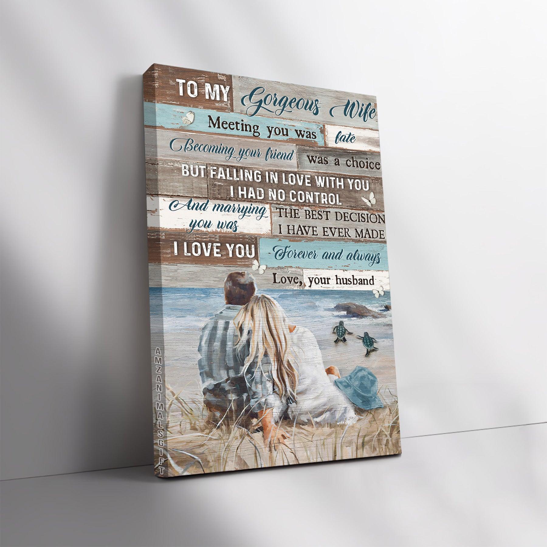 Couple Premium Wrapped Portrait Canvas - To My Wife, Couple Drawing, Ocean View, I Love You Forever And Always - Perfect Gift For Wife, Couple, Spouse
