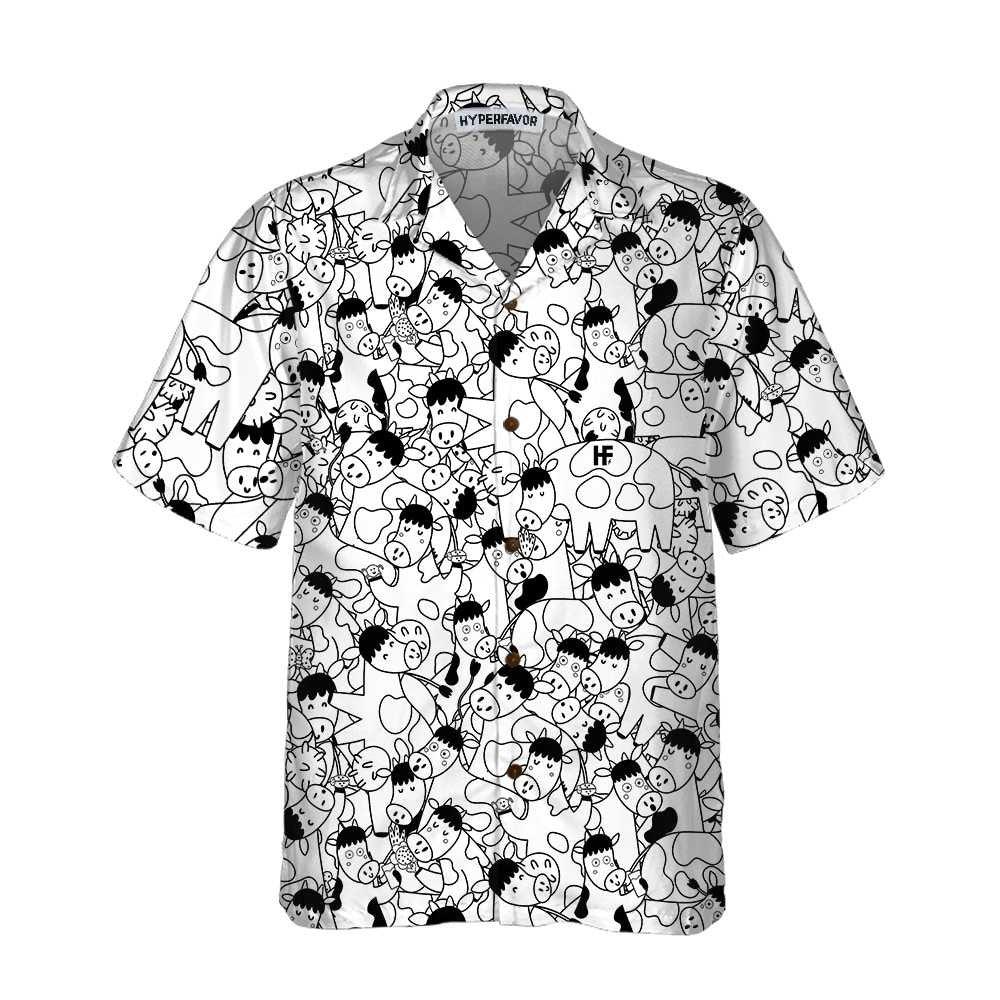 Cow Hawaiian Shirt, Funny Cow Doodle Pattern Aloha Shirt For Men Women - Perfect Gift For Cow Lovers, Husband, Boyfriend, Friend, Family, Wife - Image 3