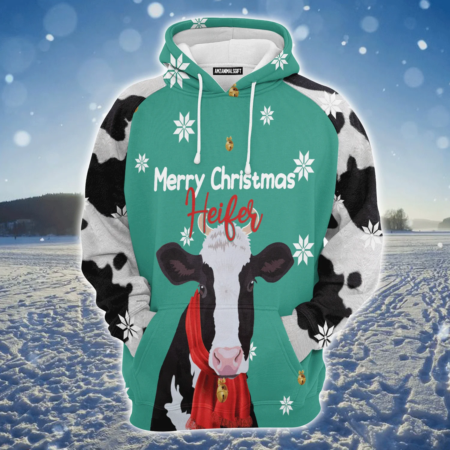 Cow Premium Christmas Hoodie, Cow Merry Christmas Heifer Christmas Unisex Hoodie For Men & Women - Perfect Gift For Christmas, Cow Lover - Image 2