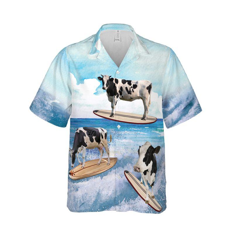 Cow Surfing Aloha Hawaiian Shirts For Summer - Dairy Cow Beach Art Hawaiian Set Vacation Outfits For Men Women - Gift For Cow Surfing Lovers, Farmer - Image 4