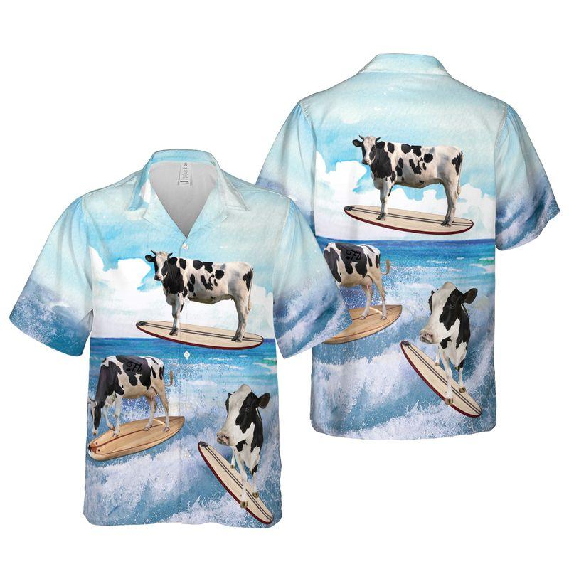 Cow Surfing Aloha Hawaiian Shirts For Summer - Dairy Cow Beach Art Hawaiian Set Vacation Outfits For Men Women - Gift For Cow Surfing Lovers, Farmer - Image 5