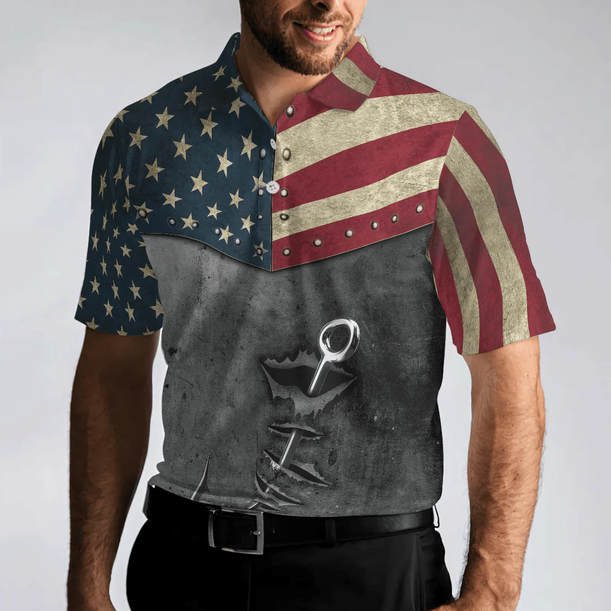 Crack Fishing American Flag Short Sleeve Polo Shirt, Patriotic Polo Shirt, Best Fishing Shirt For Men - Image 5