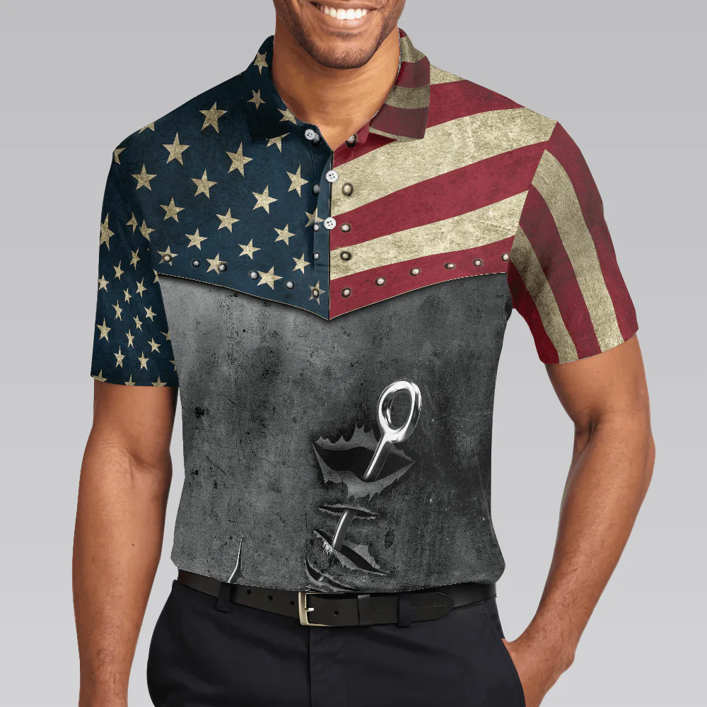 Crack Fishing American Flag Short Sleeve Polo Shirt, Patriotic Polo Shirt, Best Fishing Shirt For Men - Image 6